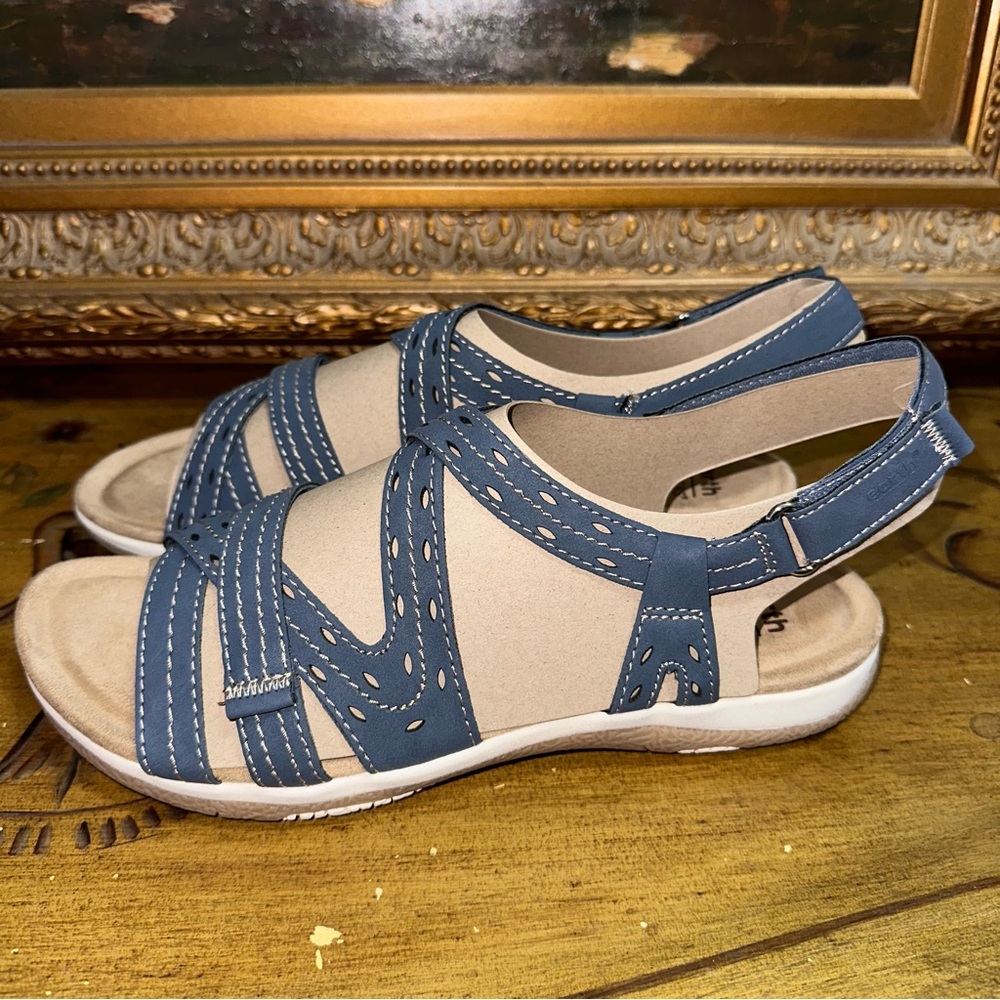 Earth Origins Womens Sass Blue Strappy Sandals Sandals 10 W Brand New In Box HTF